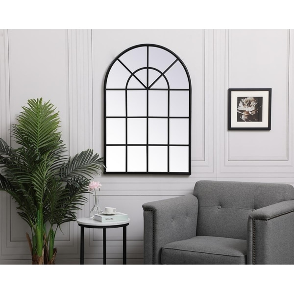 Arched Metal Windowpane Mirror