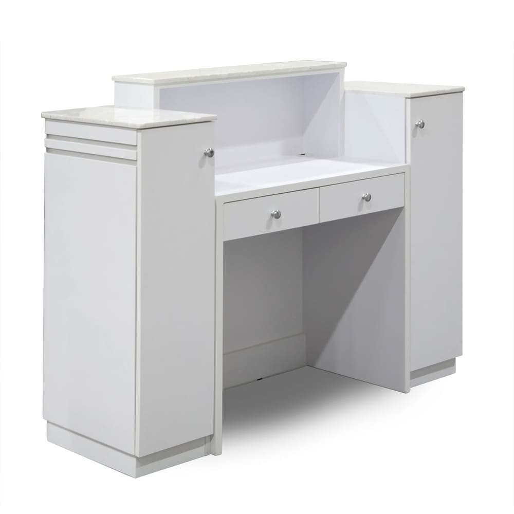 Madison and Park Sonoma Reception Desk, Office Furniture Welcome Table with Side Cabinets, White/Gray Wood (White - Rectangular - 20 x 45 - Residential - Wood