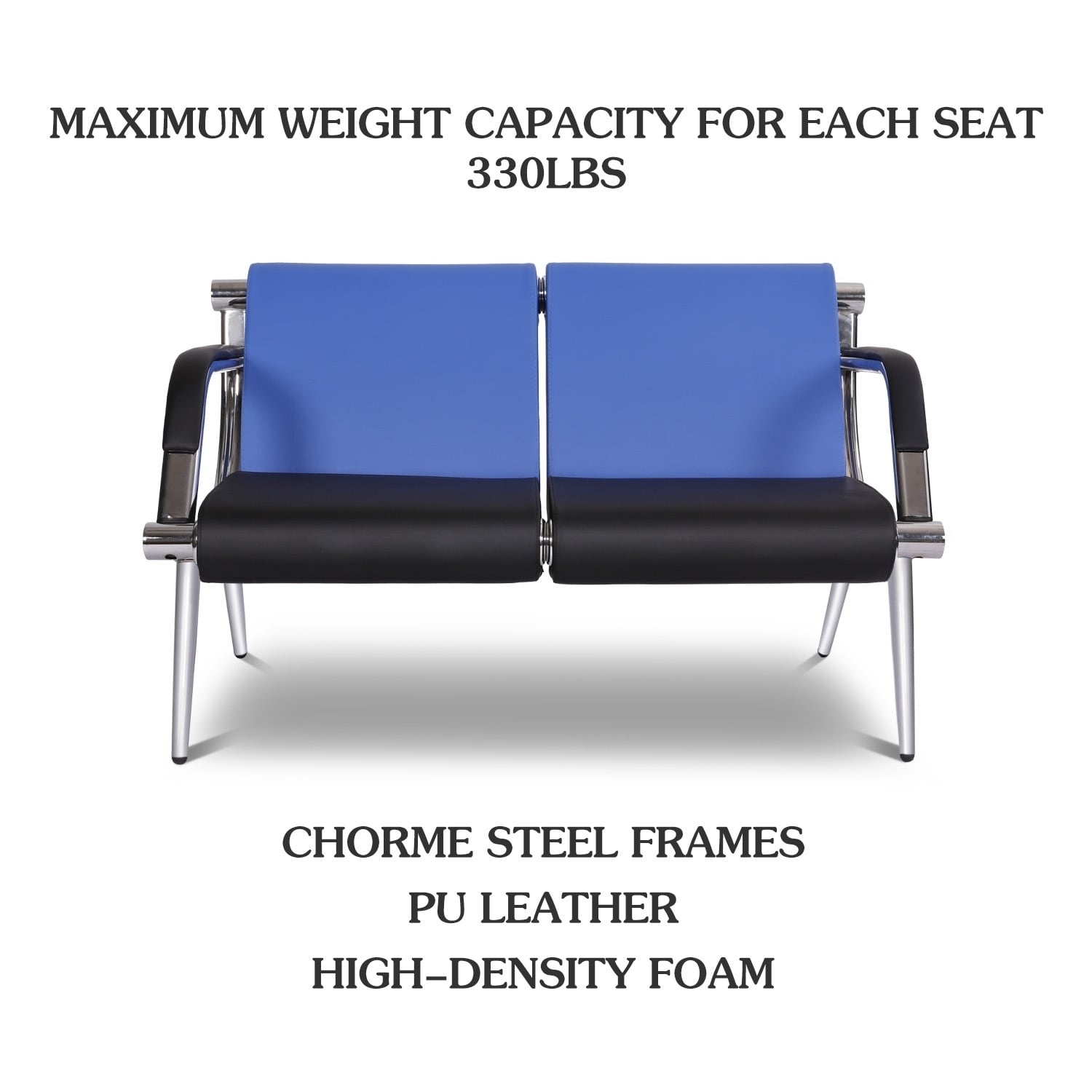 Kintness 2 Seat Waiting Room Chair PU Leather Reception Guest Chair Lobby Furniture with Arms for Airport Bank Clinic Office