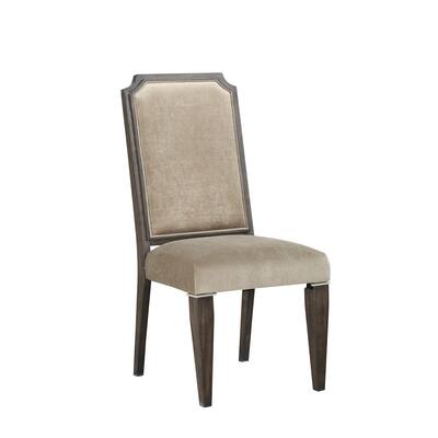 Wood and Fabric Upholstered Dining Chair, Set of 2, Brown and Beige