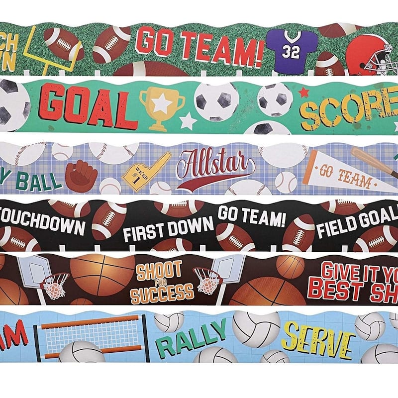 Juvale 6 Rolls Bulletin Board Sports Scalloped Border Classroom Decoration