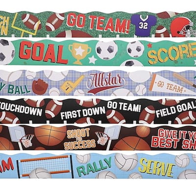 Juvale 6 Rolls Bulletin Board Sports Scalloped Border Classroom Decoration