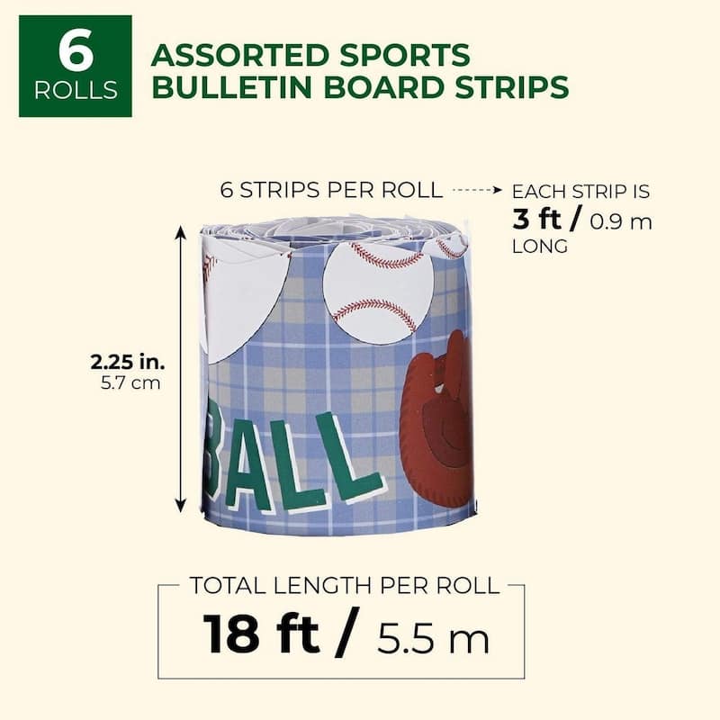 Juvale 6 Rolls Bulletin Board Sports Scalloped Border Classroom Decoration