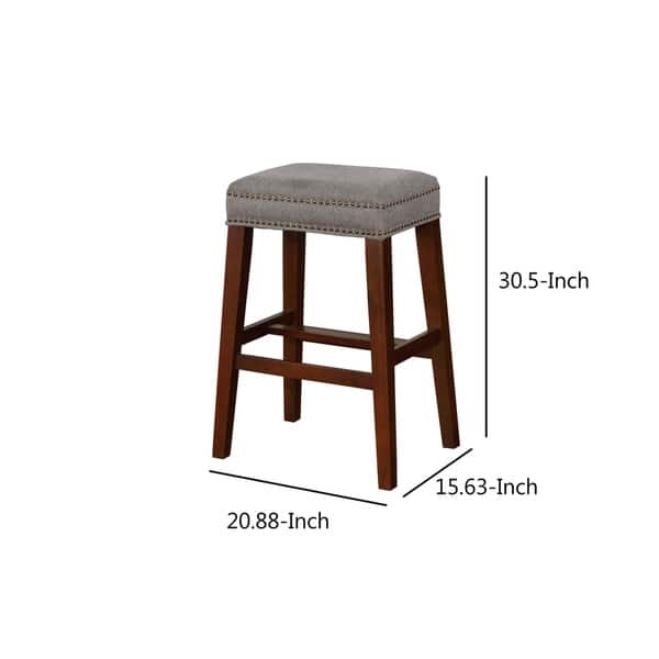 Traditional Wooden Bar Stool with Nailhead Trims, Brown and Gray Bed