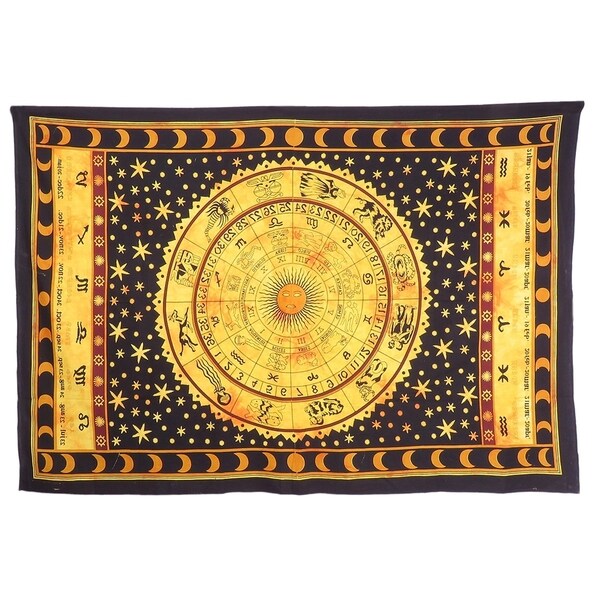Zodiac Mandala Tapestry Hippie Dorm Decor Indian Handmade Tapestries Astrology Celtic Horoscope Tapestry Wall Hanging