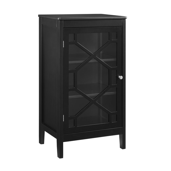 Transitional Wood and Glass Cabinet with Three Shelves, Small, Black
