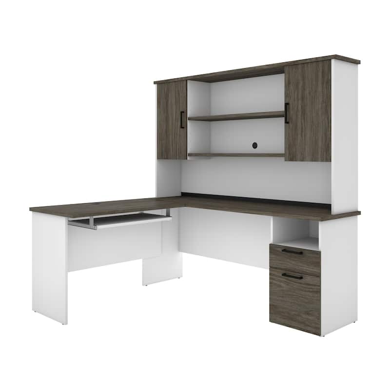Bestar Norma L-shaped Desk with Hutch