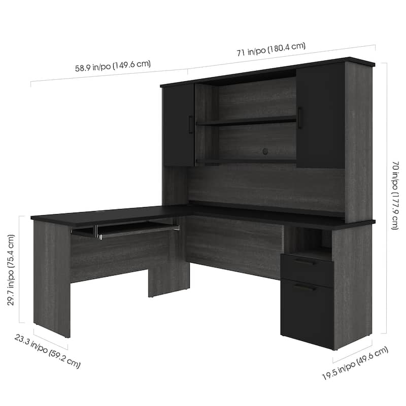 Bestar Norma L-shaped Desk with Hutch