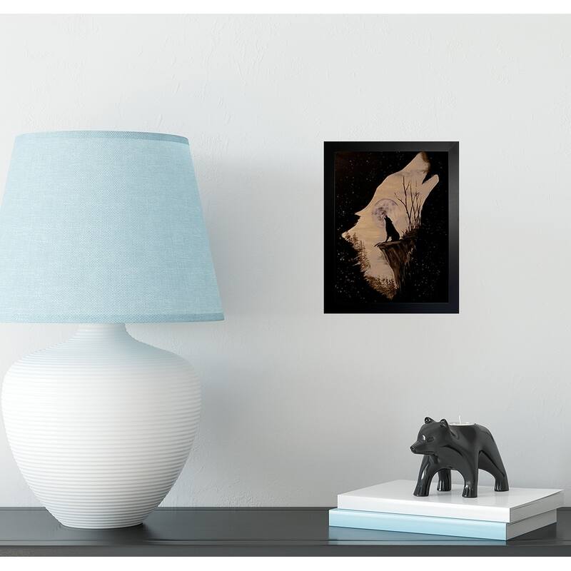 FRAMED Wolf Howling at the Moon by Ed Capeau Art Painting Reproduction - 8 x 10 - Black