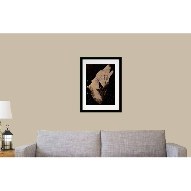 FRAMED Wolf Howling at the Moon by Ed Capeau Art Painting Reproduction - 16 x 20 - Black