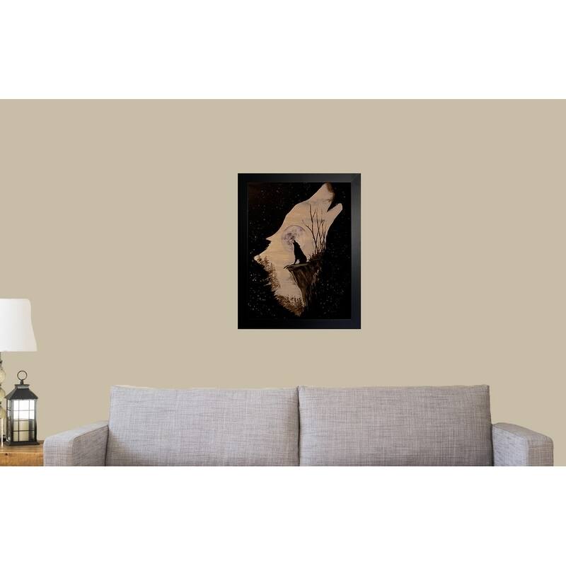 FRAMED Wolf Howling at the Moon by Ed Capeau Art Painting Reproduction - 18 x 24 - Black