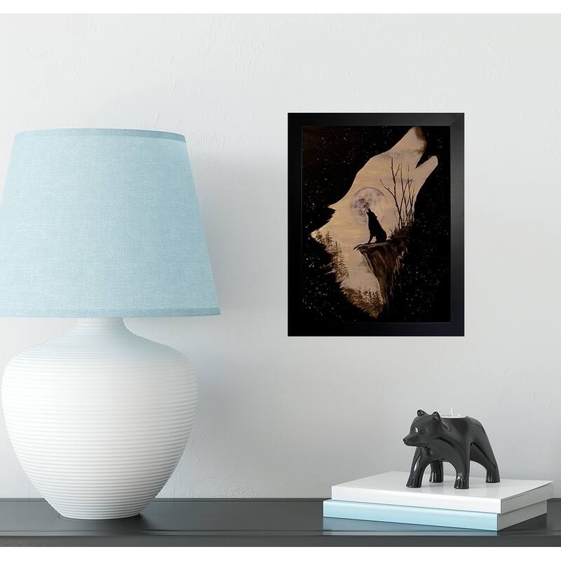 FRAMED Wolf Howling at the Moon by Ed Capeau Art Painting Reproduction - 12 x 16 - Black