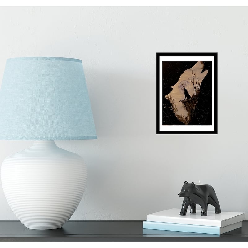 FRAMED Wolf Howling at the Moon by Ed Capeau Art Painting Reproduction - 11 x 14 - Black