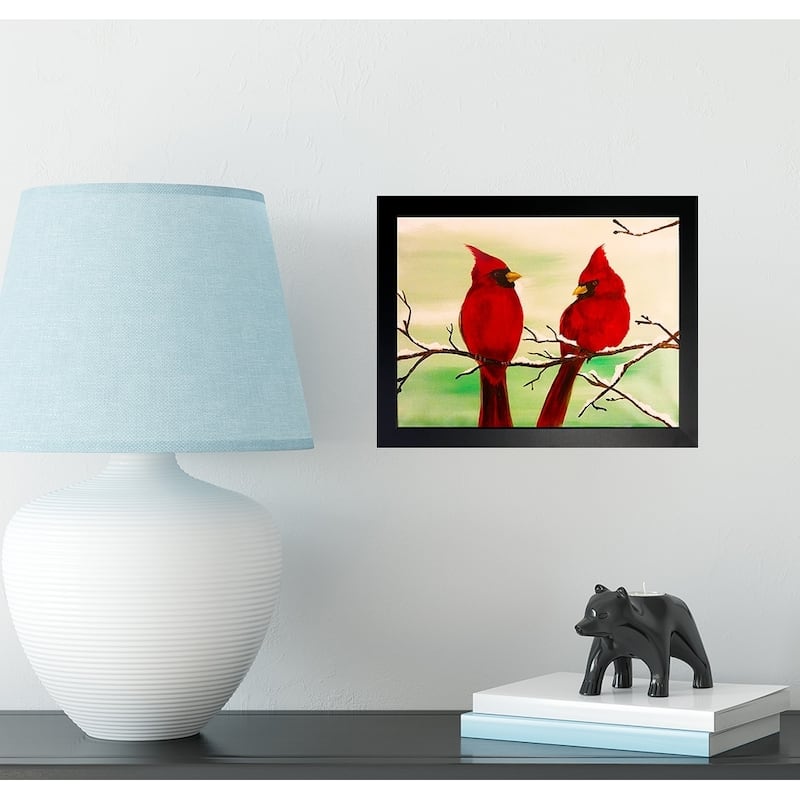 FRAMED Wintery Cardinals by Ed Capeau Art Painting Reproduction - 16x12 - Black