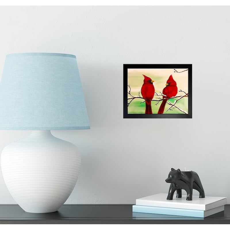 FRAMED Wintery Cardinals by Ed Capeau Art Painting Reproduction - 10x8 - Black