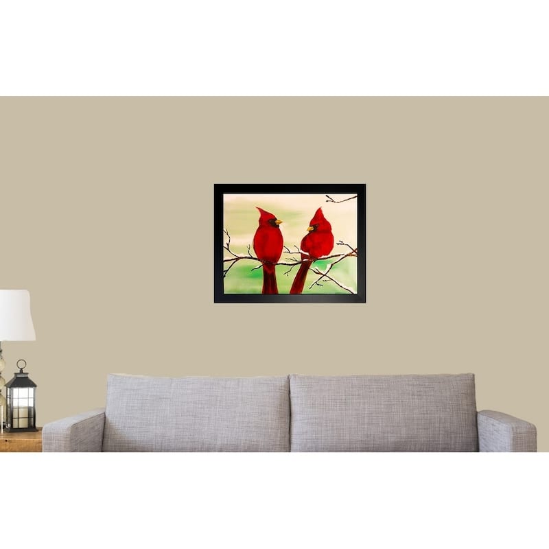 FRAMED Wintery Cardinals by Ed Capeau Art Painting Reproduction - 24x18 - Black