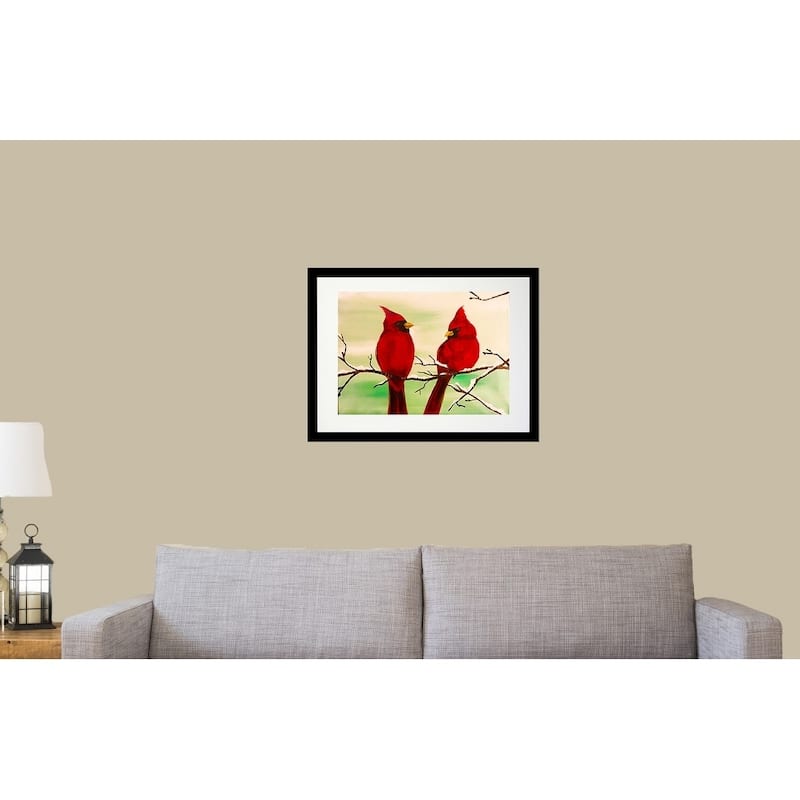 FRAMED Wintery Cardinals by Ed Capeau Art Painting Reproduction - 20x16 - Black