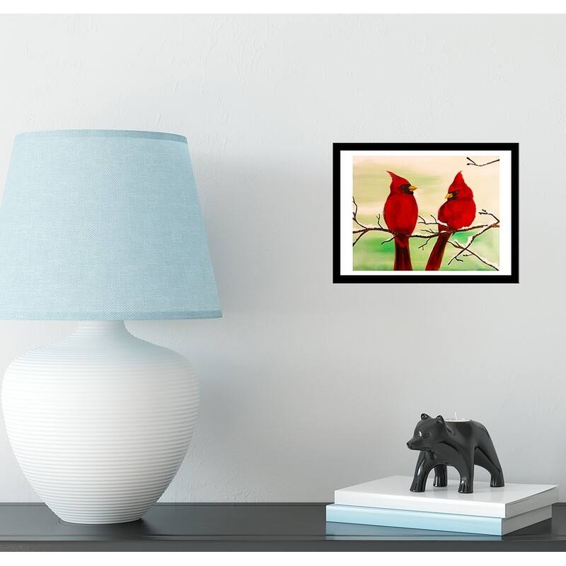 FRAMED Wintery Cardinals by Ed Capeau Art Painting Reproduction - 14x11 - Black
