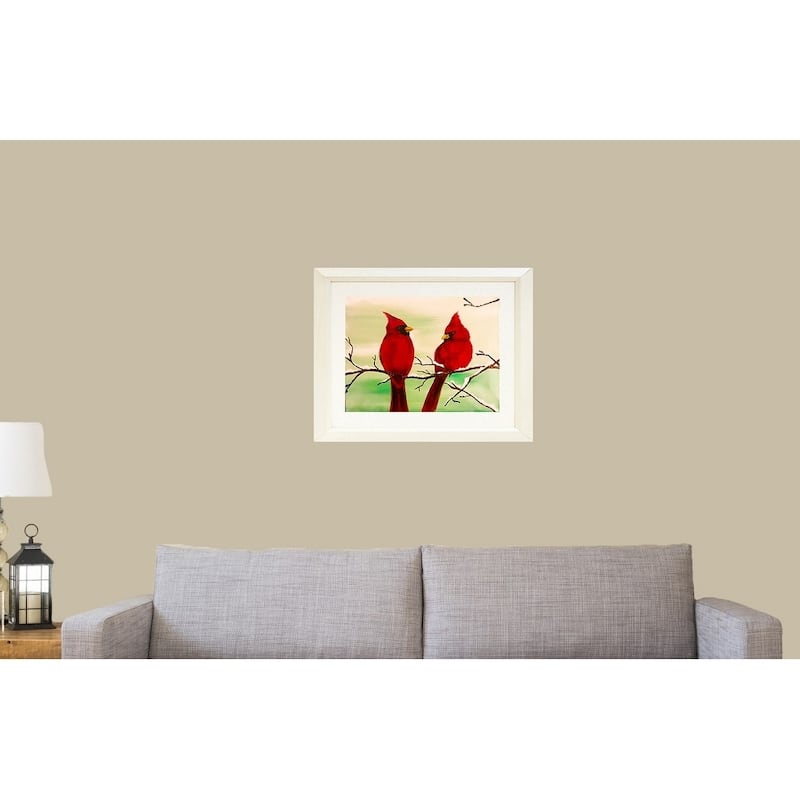 FRAMED Wintery Cardinals by Ed Capeau Art Painting Reproduction - 20x16 - White