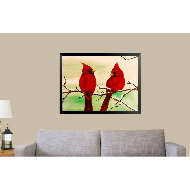 FRAMED Wintery Cardinals by Ed Capeau Art Painting Reproduction - 32x24 - Black