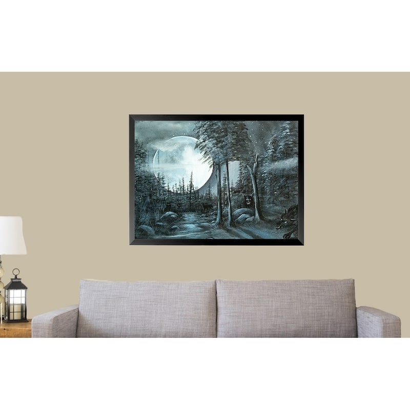 FRAMED Wolf Pack by Ed Capeau Art Painting Reproduction - 32x24 - Black