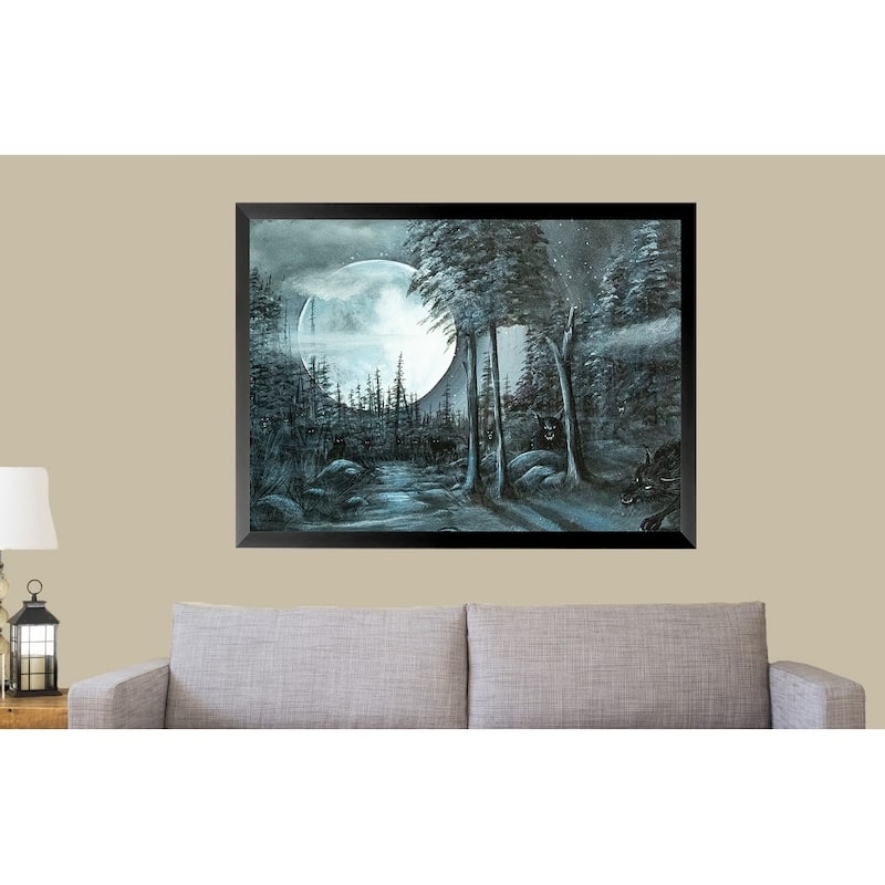 FRAMED Wolf Pack by Ed Capeau Art Painting Reproduction - 40x30 - Black