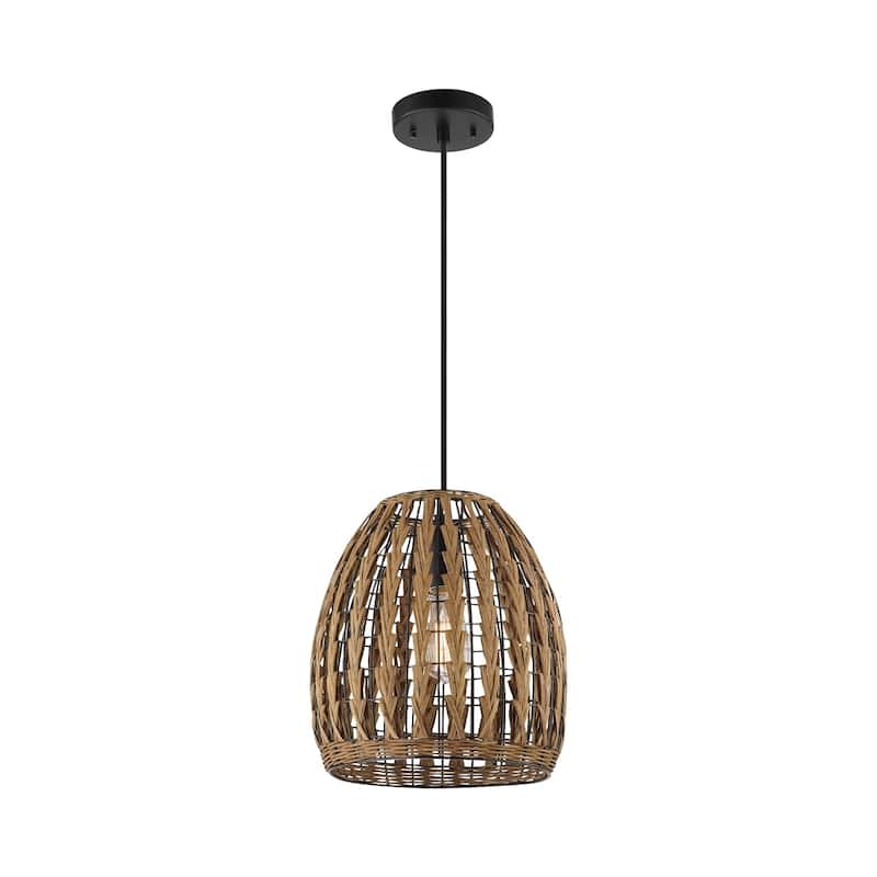 Novogratz x Globe 1-Light Pendant Light Brown Woven Rattan - 10.8"