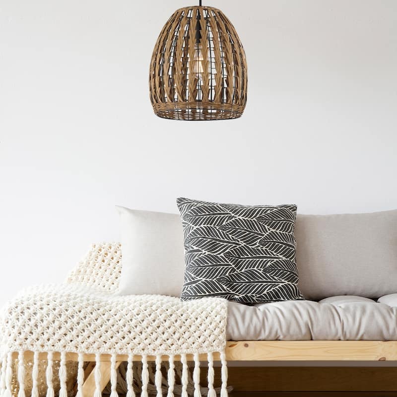 Novogratz x Globe 1-Light Pendant Light Brown Woven Rattan - 10.8"
