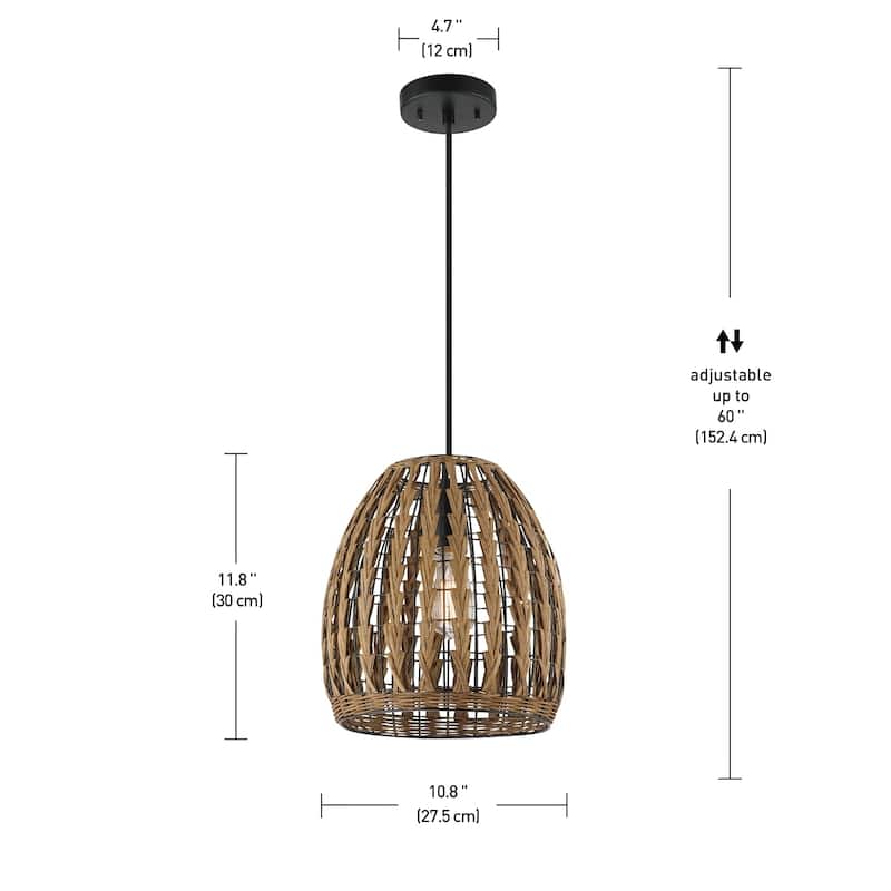 Novogratz x Globe 1-Light Pendant Light Brown Woven Rattan - 10.8"