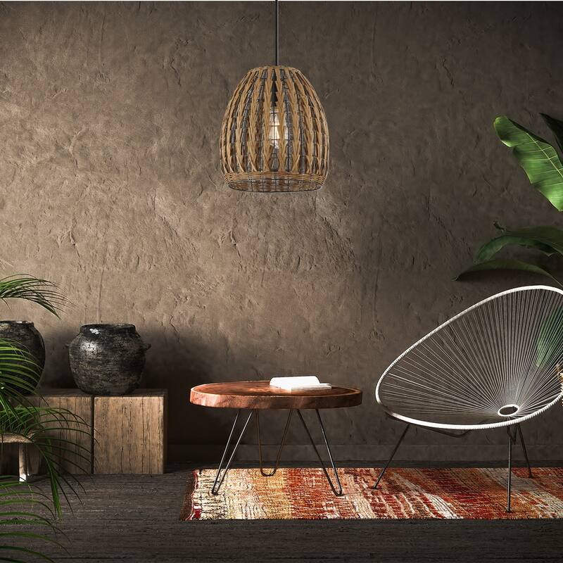 Novogratz x Globe 1-Light Pendant Light Brown Woven Rattan - 10.8"
