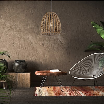 Novogratz x Globe 1-Light Pendant Light Brown Woven Rattan - 10.8"