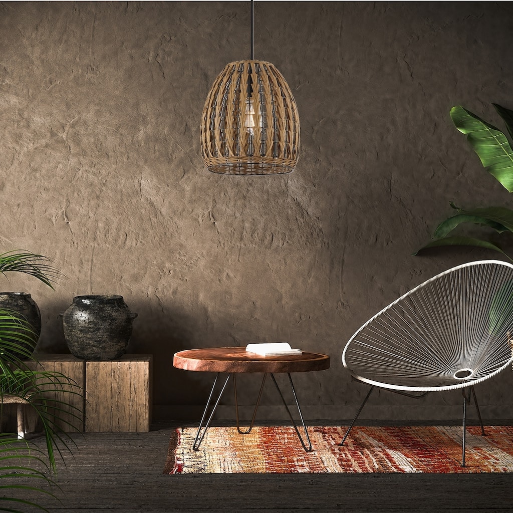 Novogratz x Globe 1-Light Pendant Light Brown Woven Rattan - 10.8"