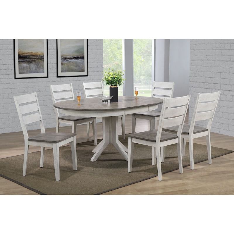 The Gray Barn Avalon 7-piece Dining Set in Ash and Stormy White with Ladderback Chairs