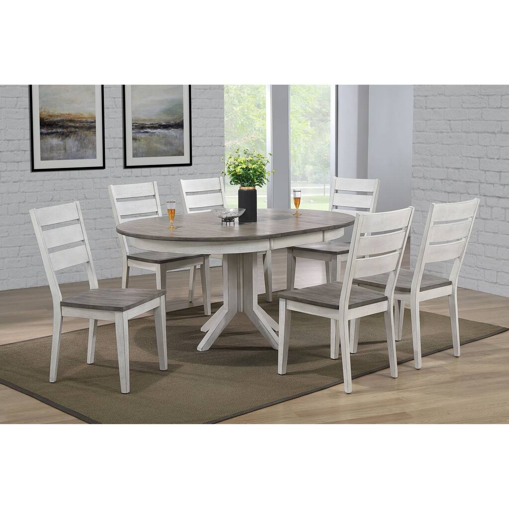 The Gray Barn Avalon 7-piece Dining Set in Ash and Stormy White with Ladderback Chairs