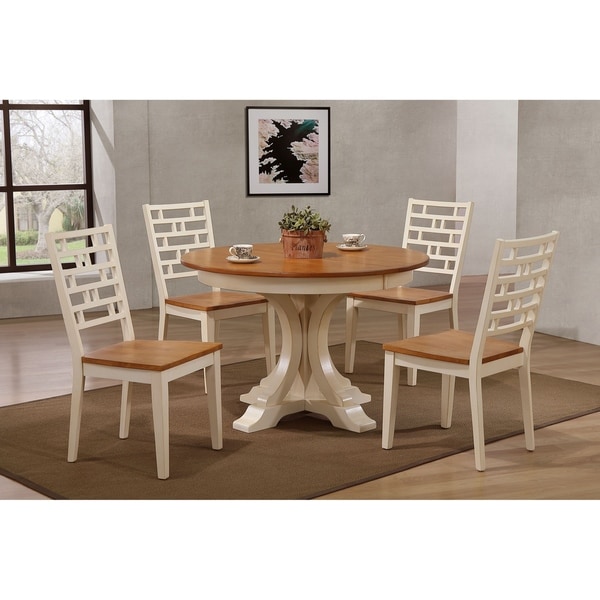 Iconic Furniture Co 45"x45"x63" Deco Table In Antiqued Caramel Biscotti With Designer Back Chairs (5-Piece Dining Set)