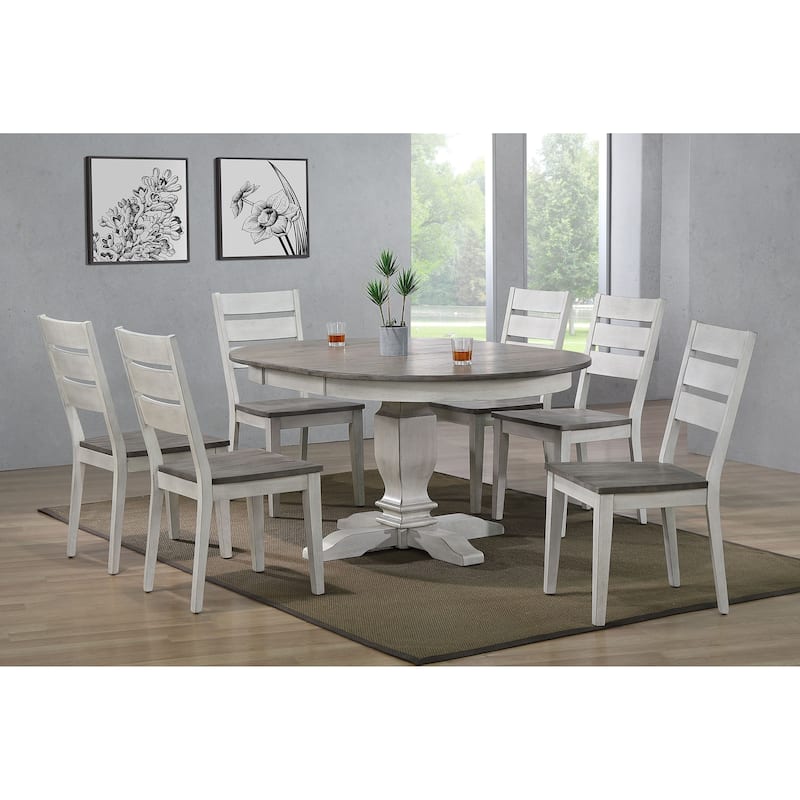 The Gray Barn Avalon 7-piece Dining Set in Stormy White and Ash with Ladderback Chairs