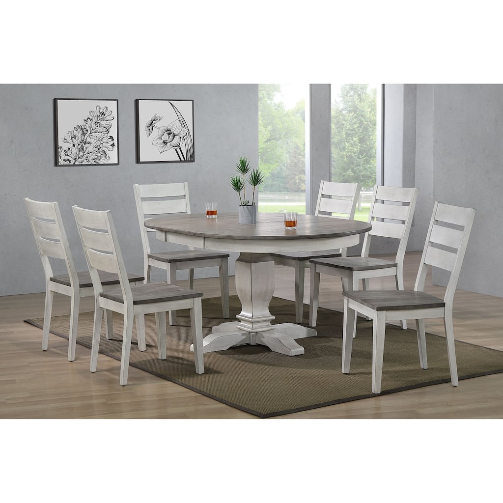 The Gray Barn Avalon 7-piece Dining Set in Stormy White and Ash with Ladderback Chairs