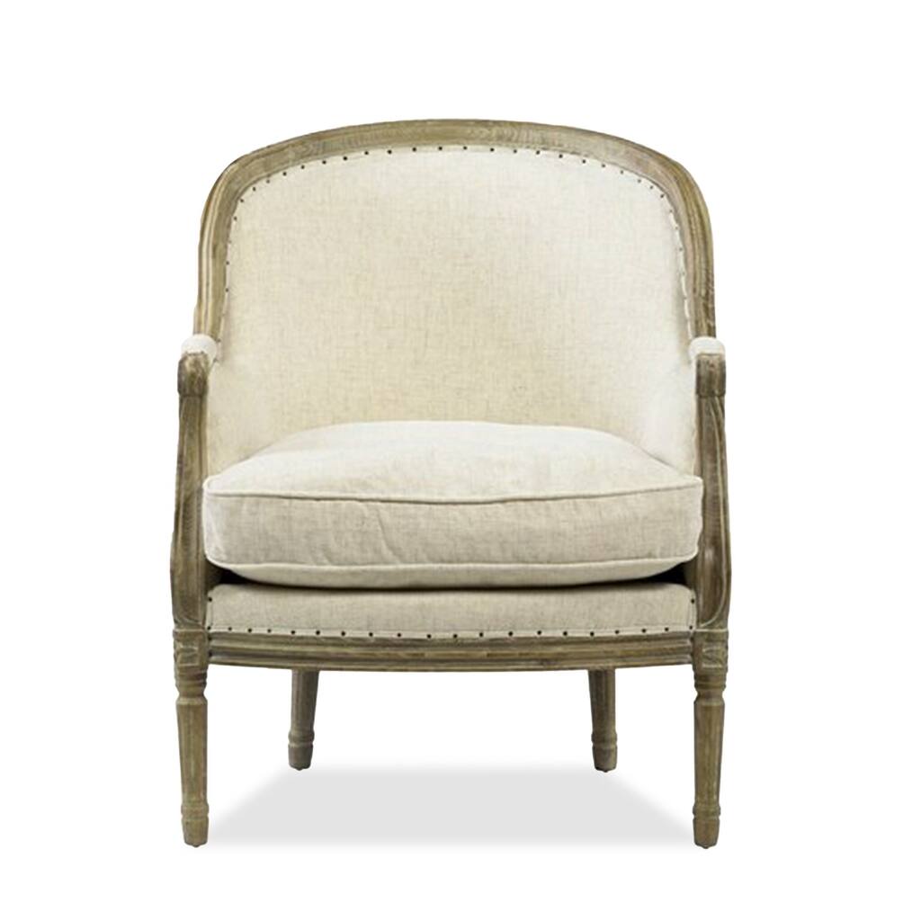 Savannah Modern Hard Carved Linen Cream Accent Chair