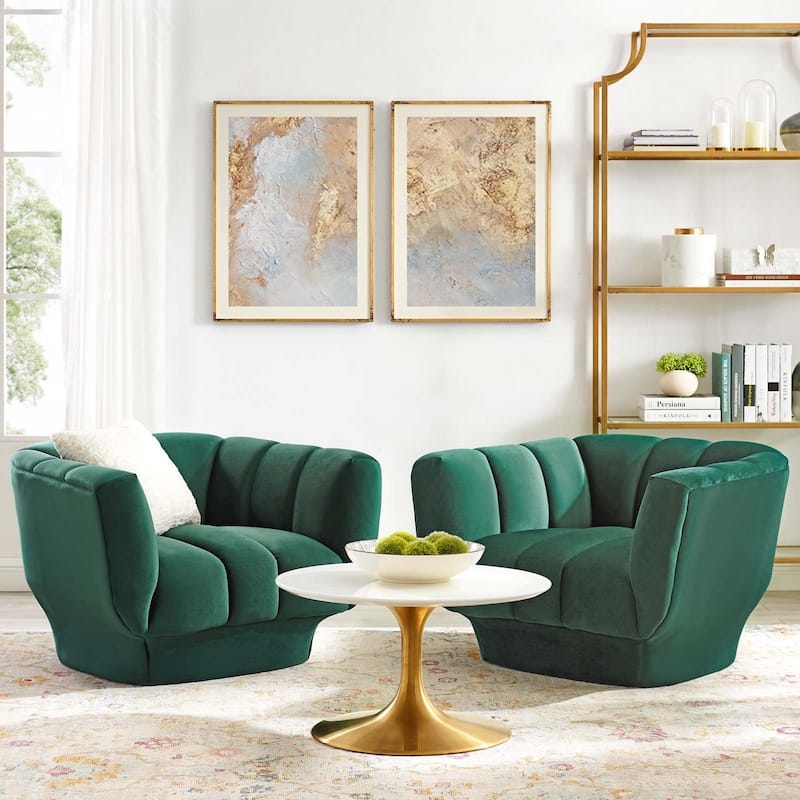 Entertain Vertical Channel Tufted Performance Velvet Armchair Set of 2 - Green
