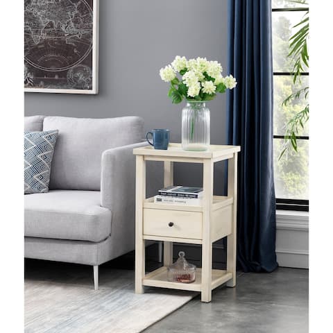 Chairside Table One Drawer Distressed White