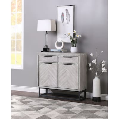 Somette Aspen Court II Herringbone White Rub Two Door Cabinet - 41"L x 15"W x 38.5"H