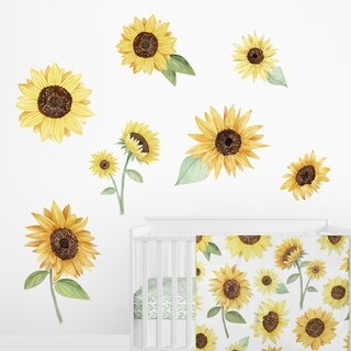 Sweet Jojo Designs Yellow Boho Floral Sunflower Wall Mural Decal Stickers Nursery Decor (Set of 2) - Farmhouse Watercolor Flower