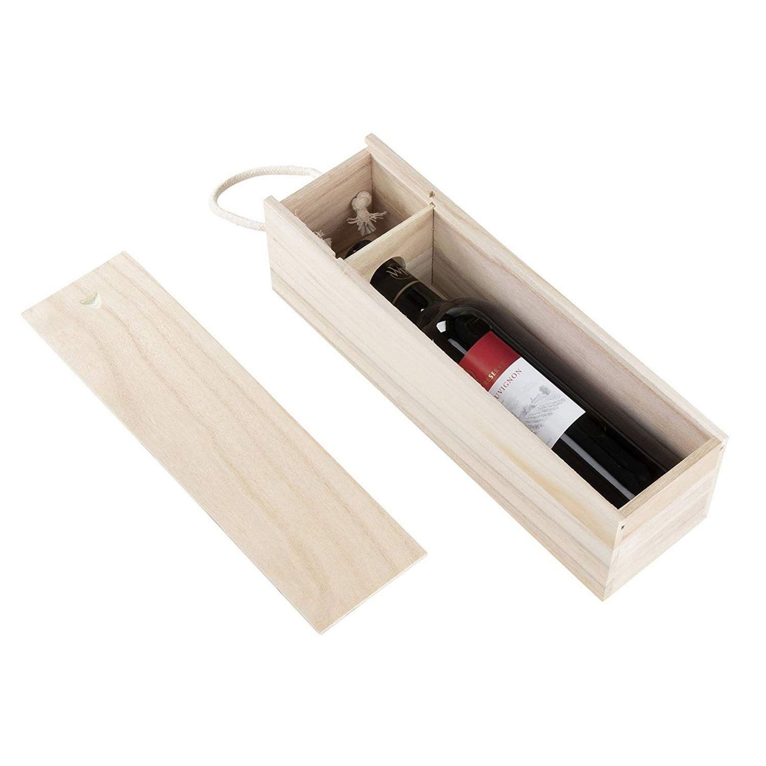 1 Wine Bottle Wood Storage Gift Box w/ Handle for Party, 13.875x3.875x4 ...