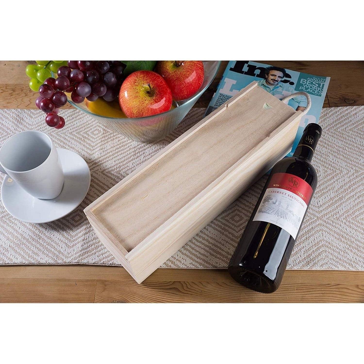1 Wine Bottle Wood Storage Gift Box w/ Handle for Party, 13.875x3.875x4 ...