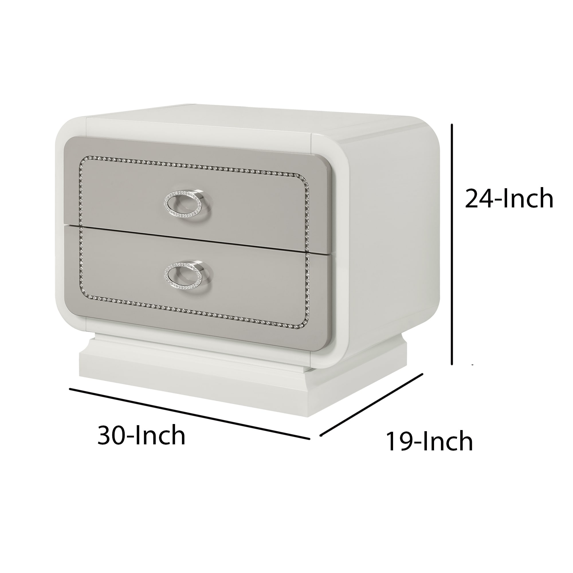 Shop Wooden Nightstand With Crystal Design And 2 Drawers White And Gray On Sale Overstock 30403601