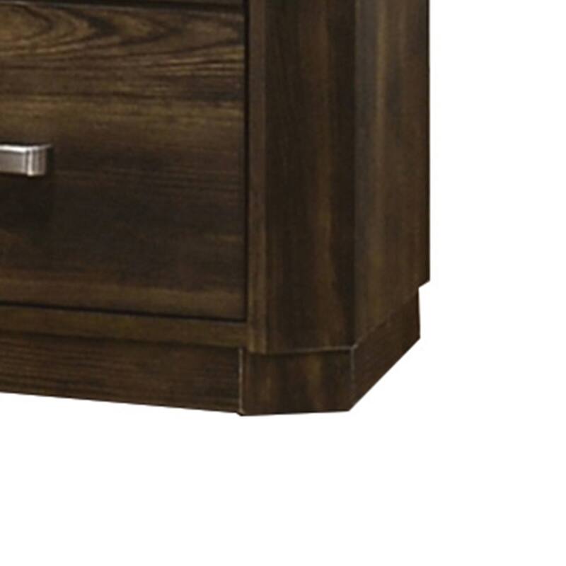Transitional Style 2 Drawer Wooden Nightstand with Plinth Base, Brown