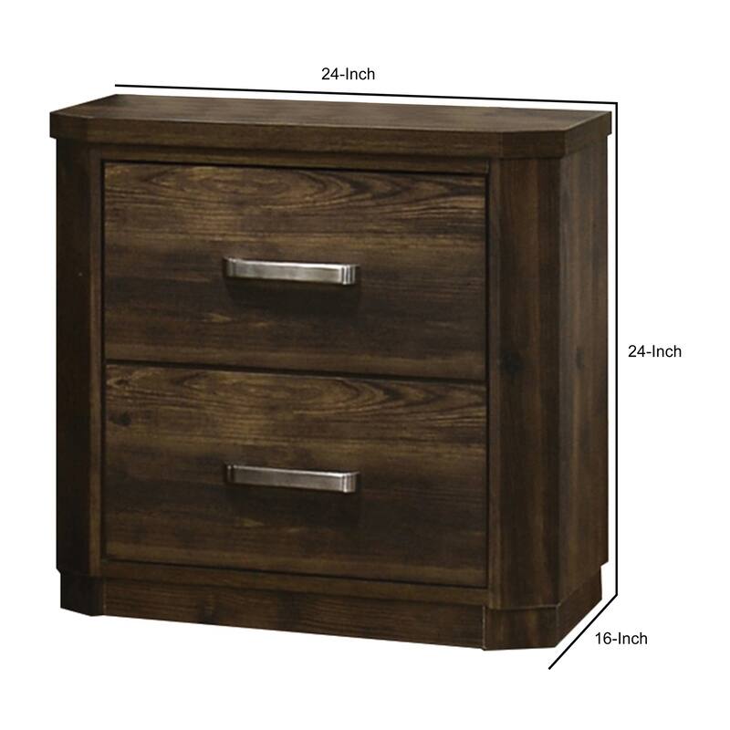Transitional Style 2 Drawer Wooden Nightstand with Plinth Base, Brown