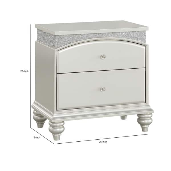 Shop Modern Style 2 Drawer Wooden Nightstand With Rhinestone Inlays Silver On Sale Overstock 30403613