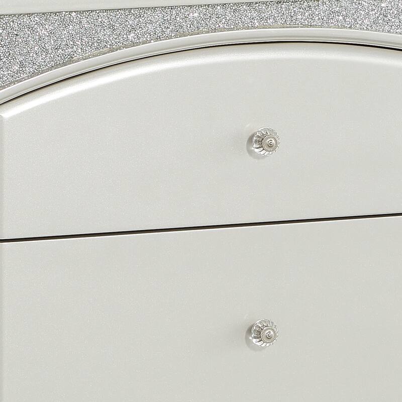Modern Style 2 Drawer Wooden Nightstand with Rhinestone Inlays, Silver