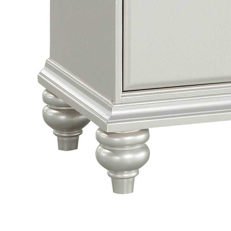 Modern Style 2 Drawer Wooden Nightstand with Rhinestone Inlays, Silver